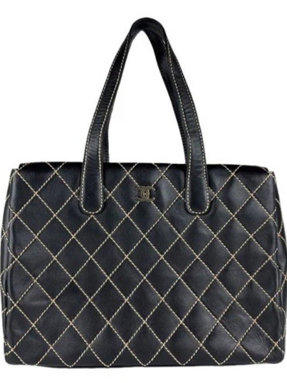 Auth CHANEL Wild Stitch Handbag Black Leather - z8998
